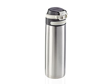 Leifheit Flip Thermo Mug 600ml, 100% leak-proof coffee mug, convenient one-handed opening, to-go drinking cup with filter for water with fruit pieces, keeps drinks hot for up to 6 hours, silver on sale